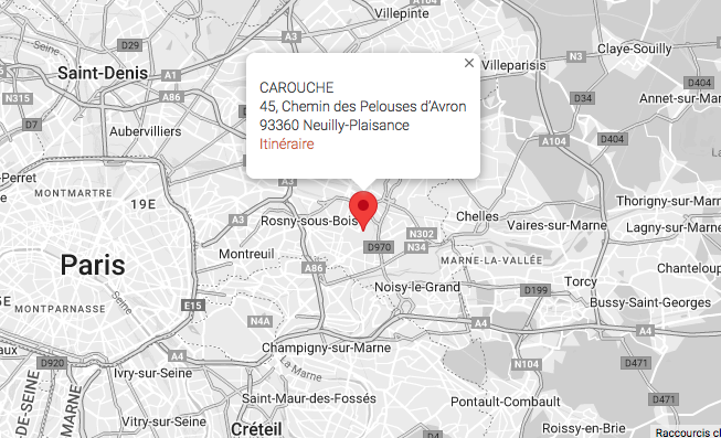 Adresse de la brocante 93, CAROUCHE45, Chemin des Pelouses d’Avron 93360 Neuilly-Plaisance en Seine-Saint-Denis